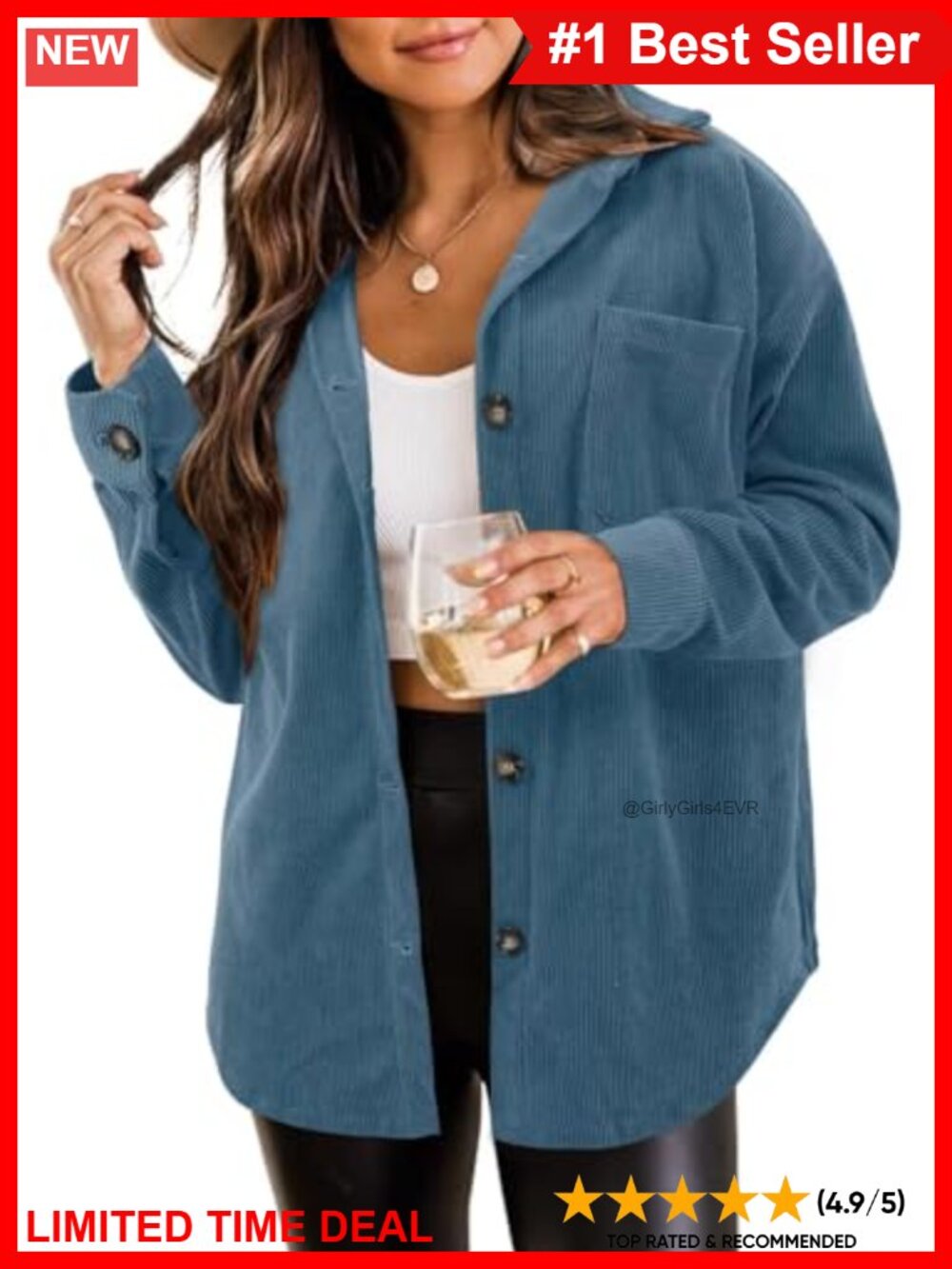 Womens Corduroy Button Down Shacket Long Sleeve Loose Casual Jacket